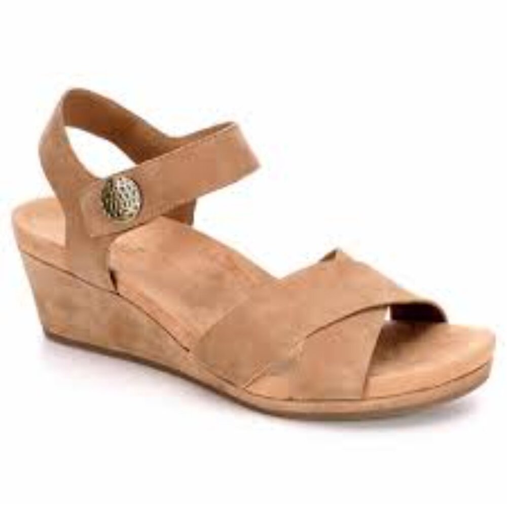 BJORNDAL 6M Womens Tan Suede Darcy Sadie Wedge Heel Sandals Excellent Cond